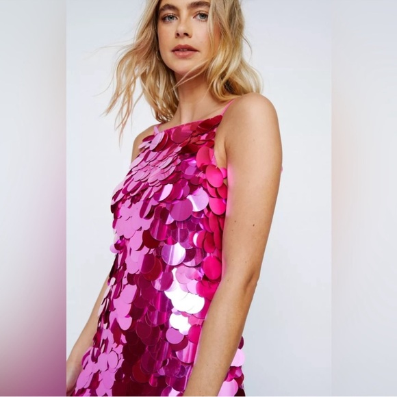 Nasty Gal Hot Pink Sequin Fringe Disco Mini Dress - Picture 4 of 5